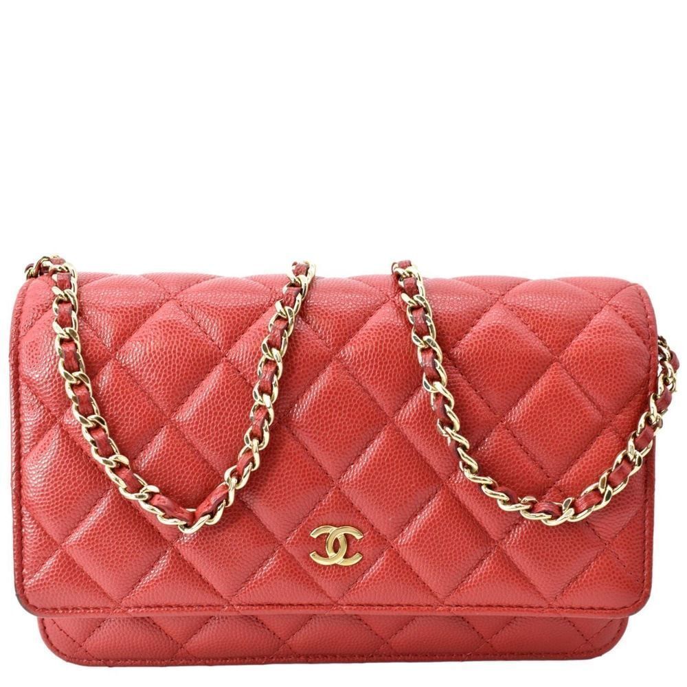 CHANEL CC WOC Caviar Leather Wallet On Chain Crossbody Bag Red